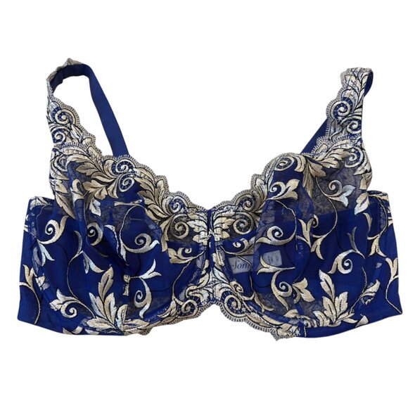 Soma Embroidered Lace Bra 36D Womens Underwire Supportive Navy & Gold - Picture 1 of 5